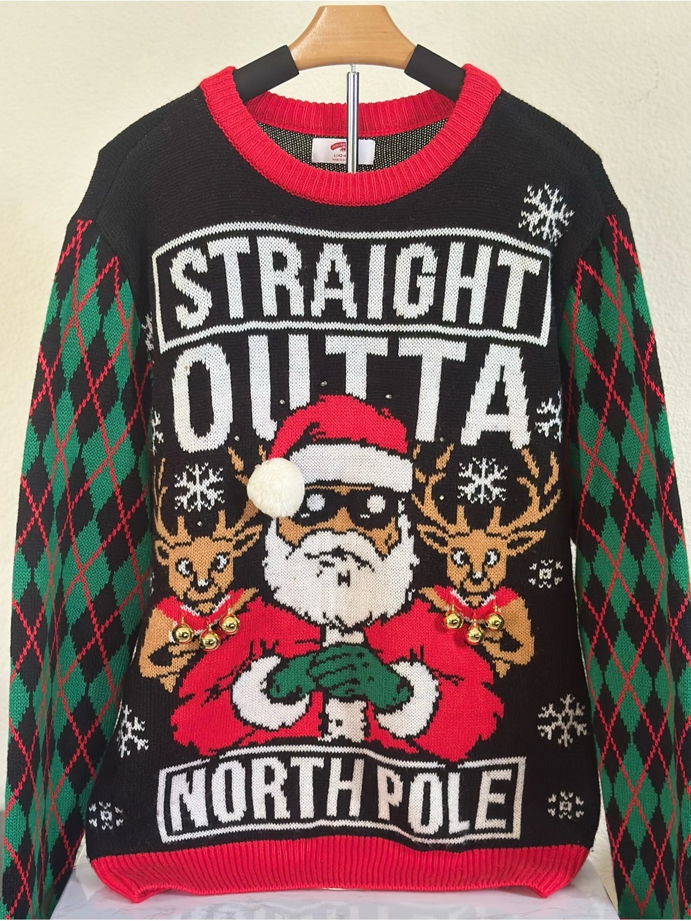Holiday Time Straight Outta North Pole Light Up Ugly Christmas Sweater L